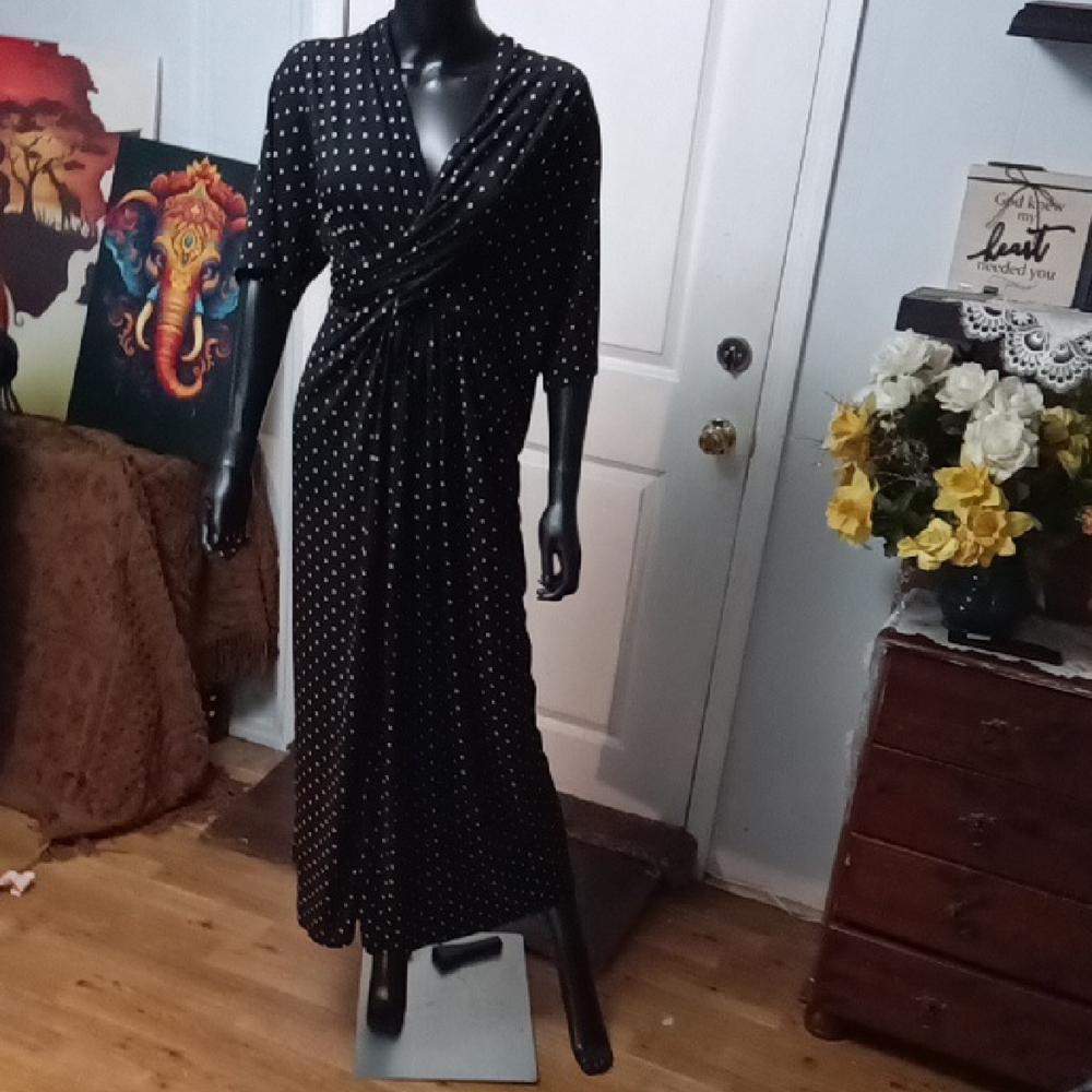 Elegant Black Polka Dot Wrap Dress
